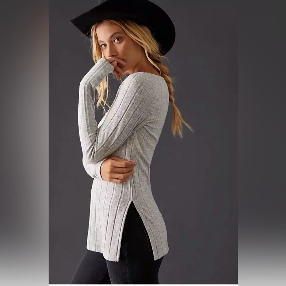 Anthropologie Ribbed Side-Slit Tunic - Grey - Size XXS